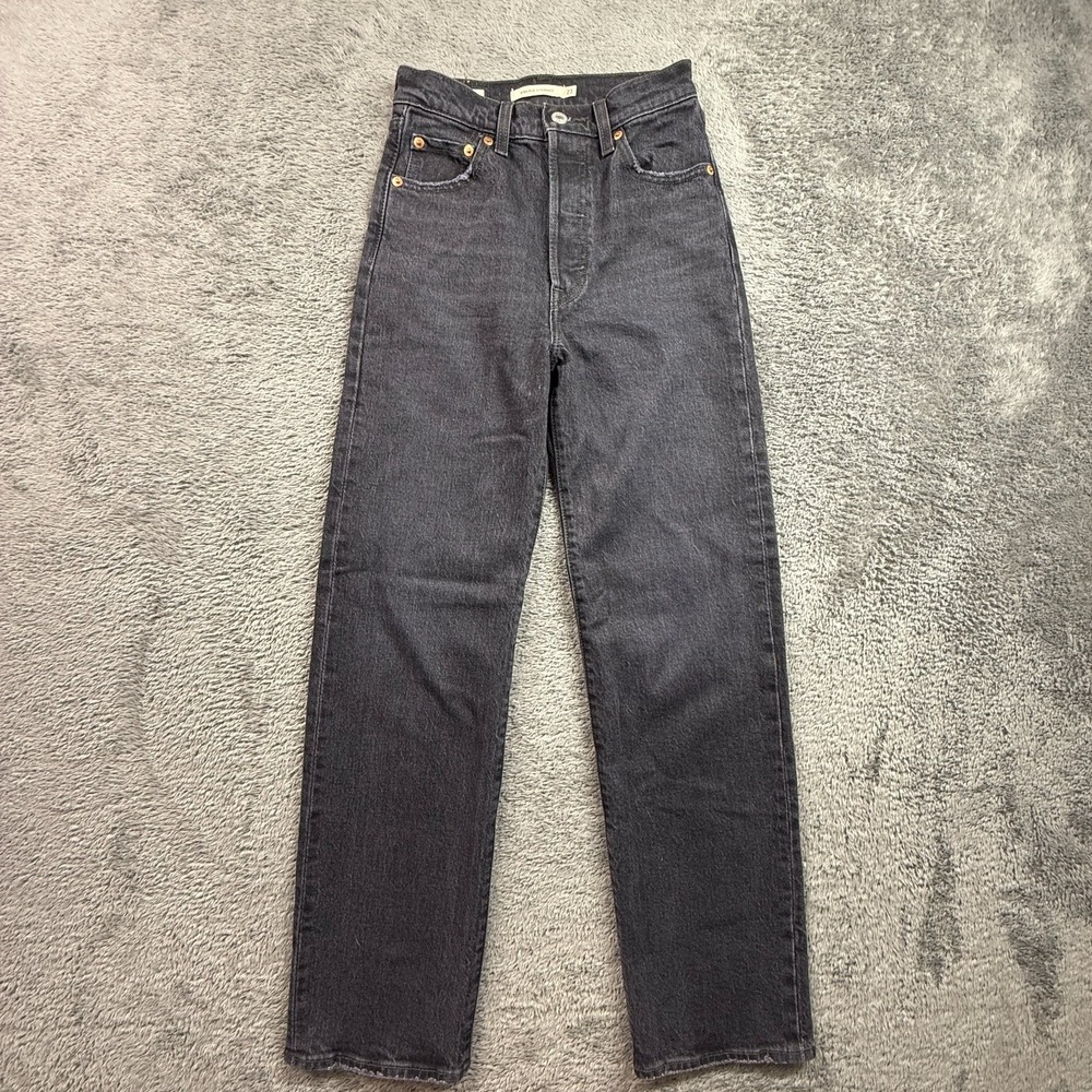 Levi's Premium Big E Jeans Womens 23 Ribcage Straight Black Denim Button Fly